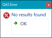 QAS Error message no results found